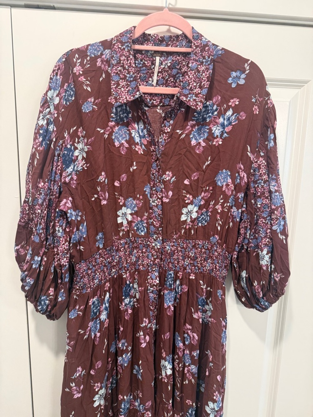 Free People Brown Maxi Dress with Blue and Pink Floral Print - Picture 2 of 10